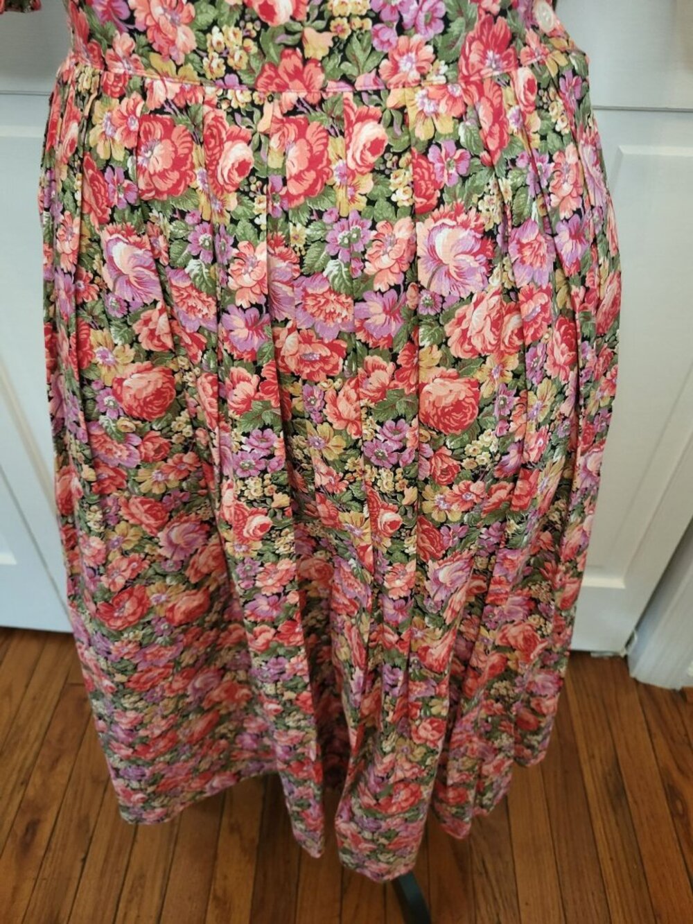 Vintage 80s Herman Geist Pink Rose Floral Cotton Skirt Blouse 10 Cottage Preppy - Picture 4 of 12